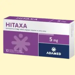 Opakowanie leku Hitaxa 5 mg, tabletki ulegające rozpadowi w jamie ustnej.