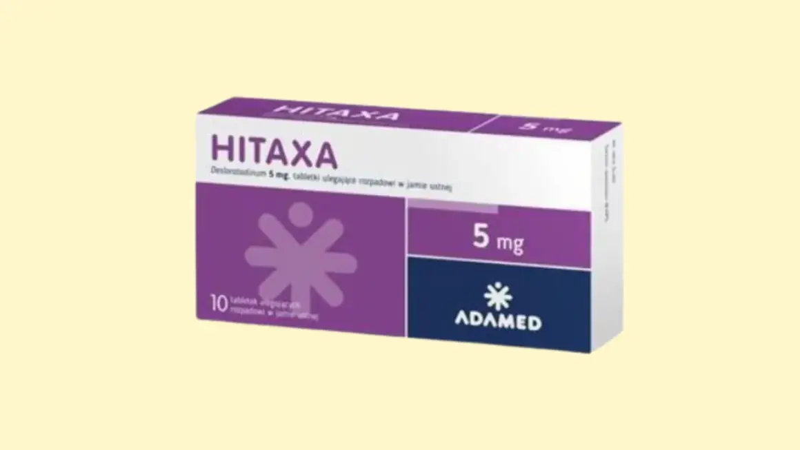 Opakowanie leku Hitaxa 5 mg, tabletki ulegające rozpadowi w jamie ustnej.